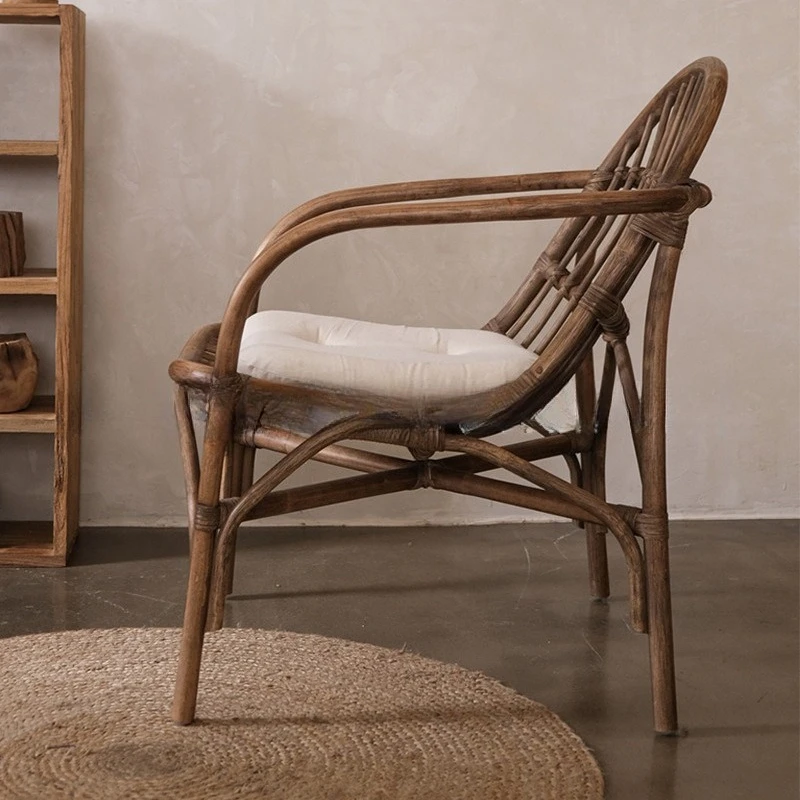 Rattan Solid Wood Rattan Chair Adult Balcony Living Room Simple Household Single Rattan Chair Leisure Chair