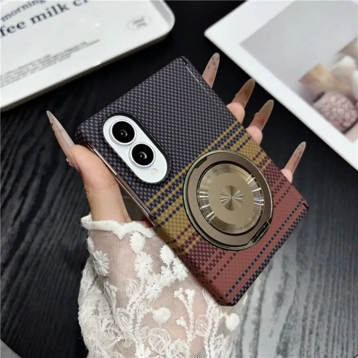 Carbon Fiber leather 360 Bracket for Magsafe Phone Case For Samsung Galaxy Z Fold 8 Ultra Fold8 7 6 Magnetic Stand Holder Cover