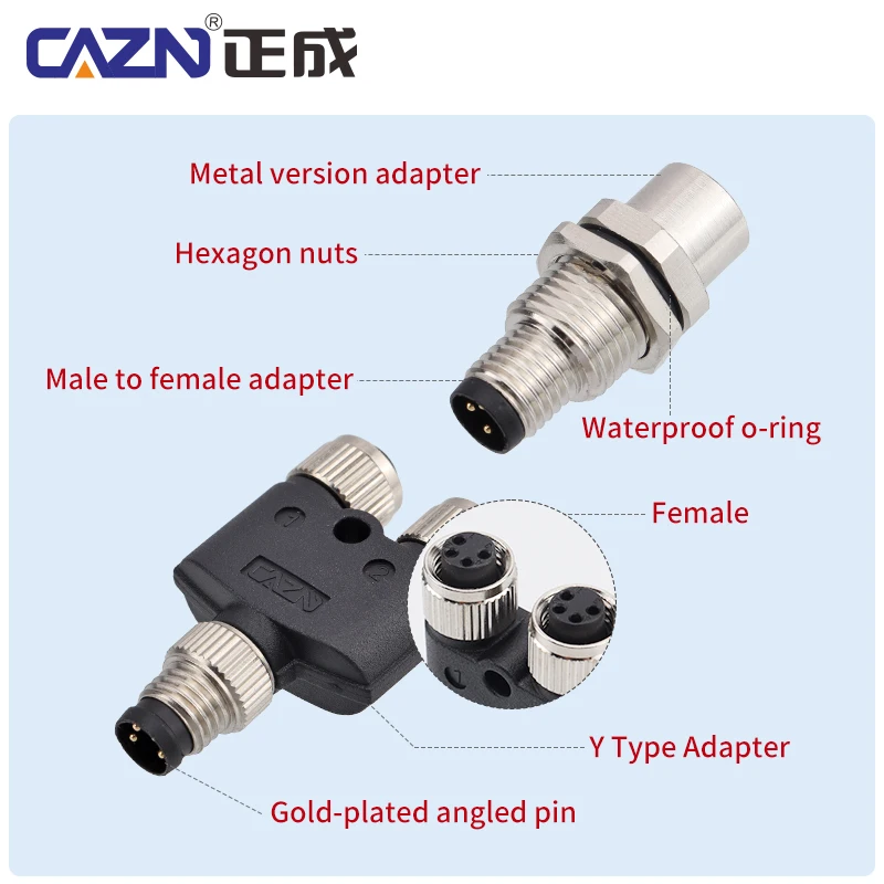 M8 Y/T/I Splitter Adapter Male to Female 1 to 2 Ways 3 4 5 6 8 Pin IP67 Waterproof for Solar Power & Frequency Control