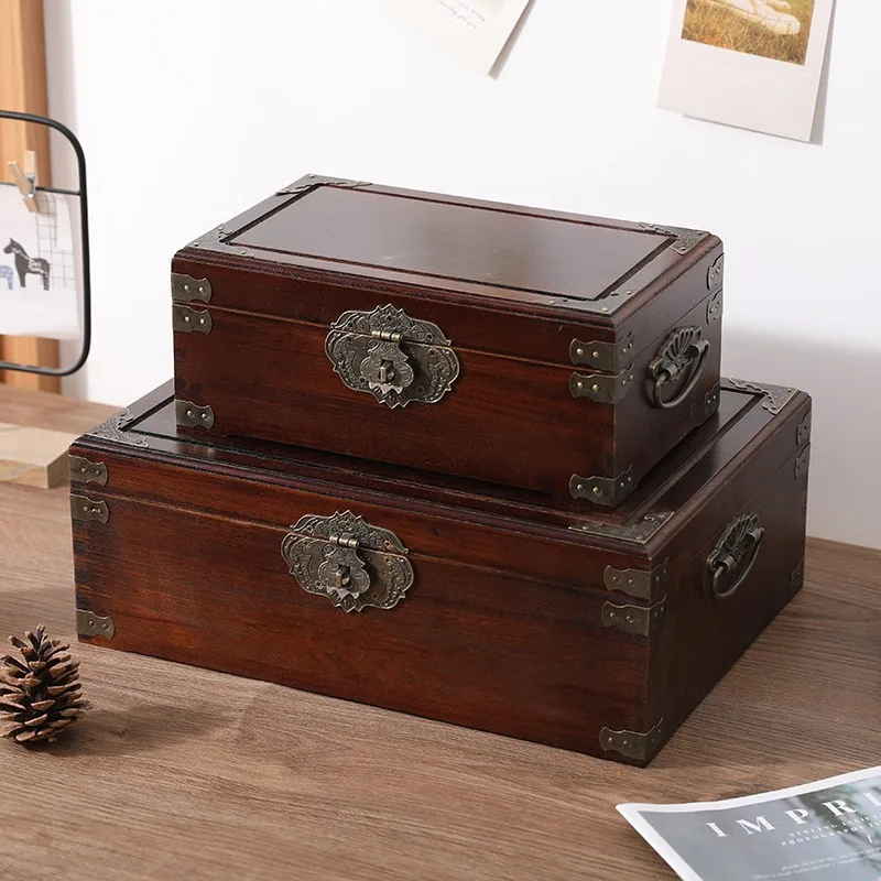 Wooden Storage Box Solid Wood with Lock Small Box Retro Jewelry Box Desktop Storage Ornament Perfume Organizer Органайзери
