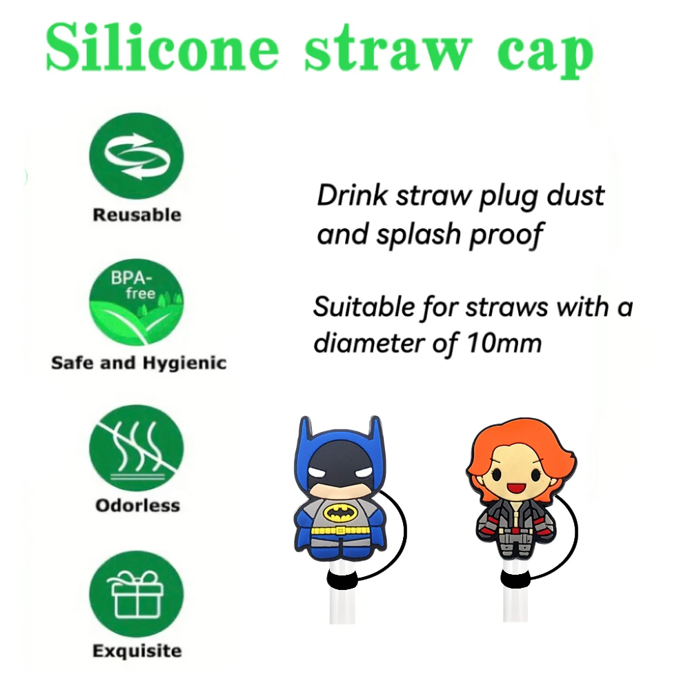 MINISO Marvel Avengers Straw Cover Cap 10MM Drink Straw Plug Reusable Splash Proof Fit Cup Accessories Straw Cap Charms Pendnt