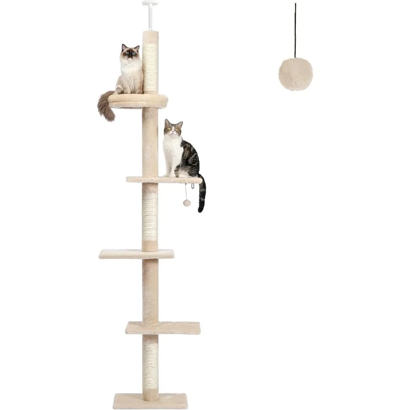

PETEPELA Floor to Ceiling Cat Tree, Cat Tower 5-Tier Height(95-107 Inches) Adjustable, Tall Cat Climbing Tree Featuring