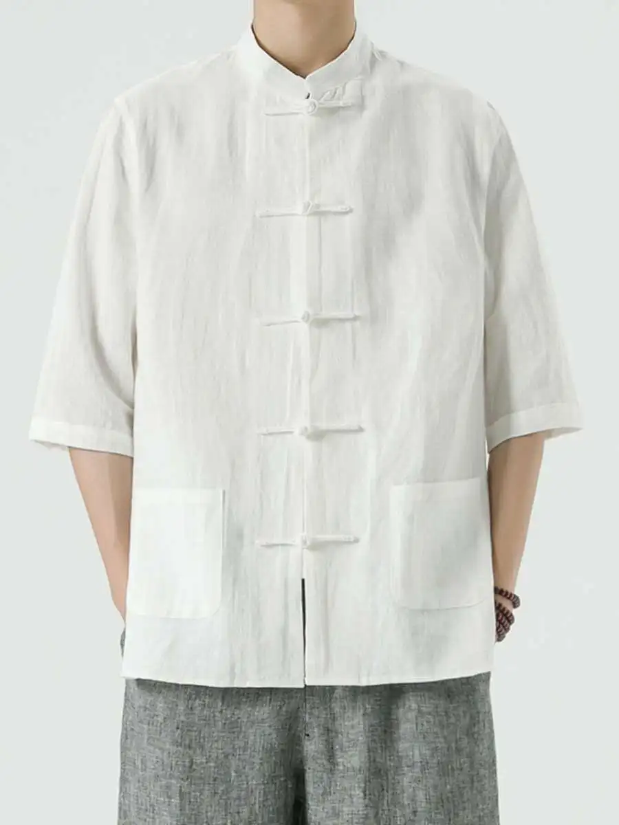 

Новое поступление, мужская футболка льняного цвета, летняя свободная футболка ort Sve на пуговицах, хлопковый льняной топ, модная повседневная одежда для больших размеров