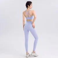 Women Breathable Yoga Set 2pcs Sport Suit Gym Wear Workout Clothes Gym Crop Top High Waist Legging Fitness Bra Set Sports Suits - Image 5