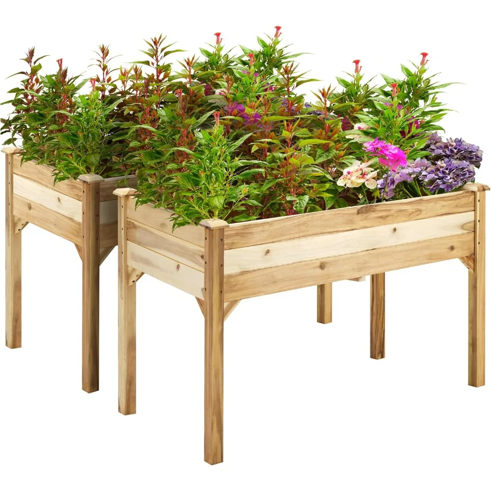 

PrimeZone 2PCS 48 x 24 x 30 in Acacia Wood Raised Garden Bed - Elevated Planter Box with Legs, Plant Stand Outdoor for Herbs, Ve