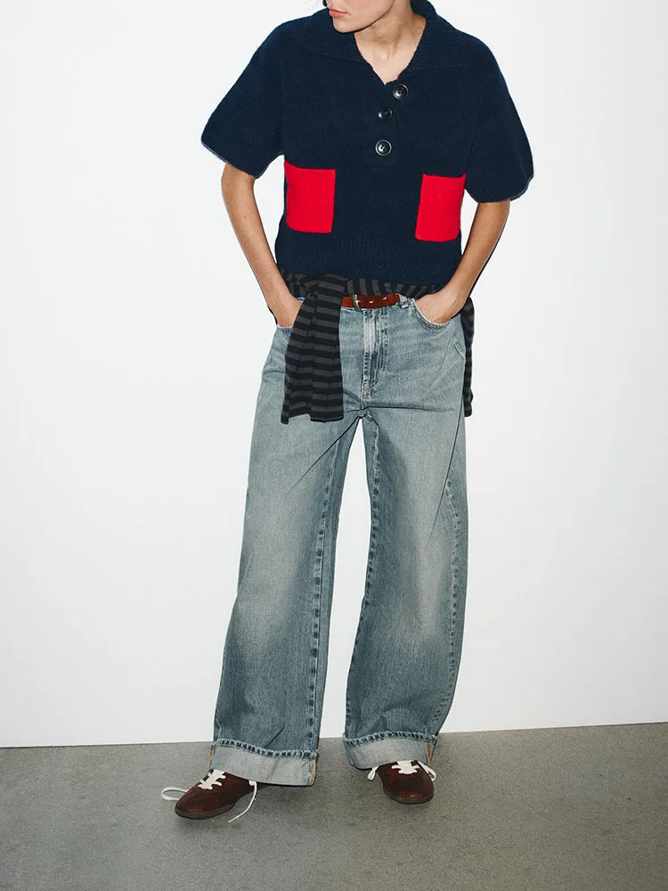 Malha Doce e Estilosa de Manga Curta Versátil Simples Nova Chegada Outono 2025 Moda Fena mata com Padrão t