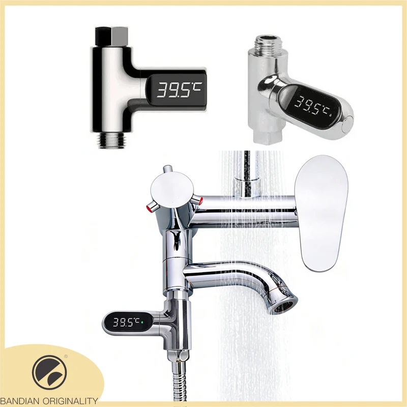 

LED Display Household Water Shower Thermometer 5-85℃ Flow Self-powered Water Thermometer Monitoring Baby CareHome Shower Faucet