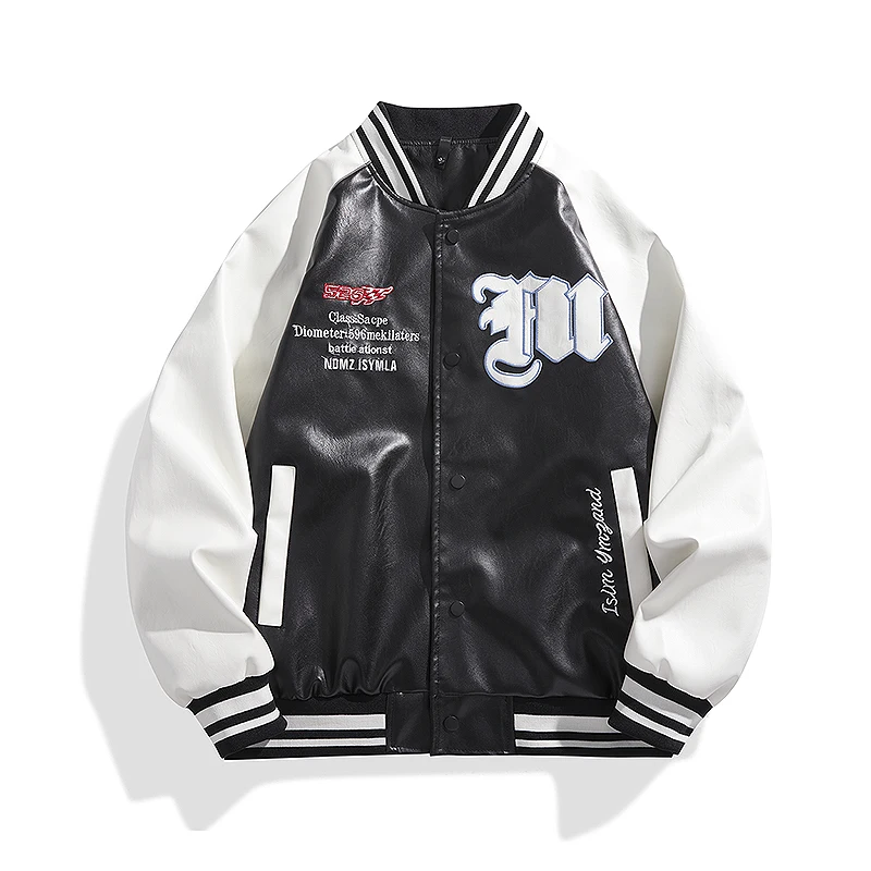 

Patchwork Leather Jacket Men American Embroidery Biker PU Leather Jacket Men Women Retro Design Trend Couples Racing Suit Jacket