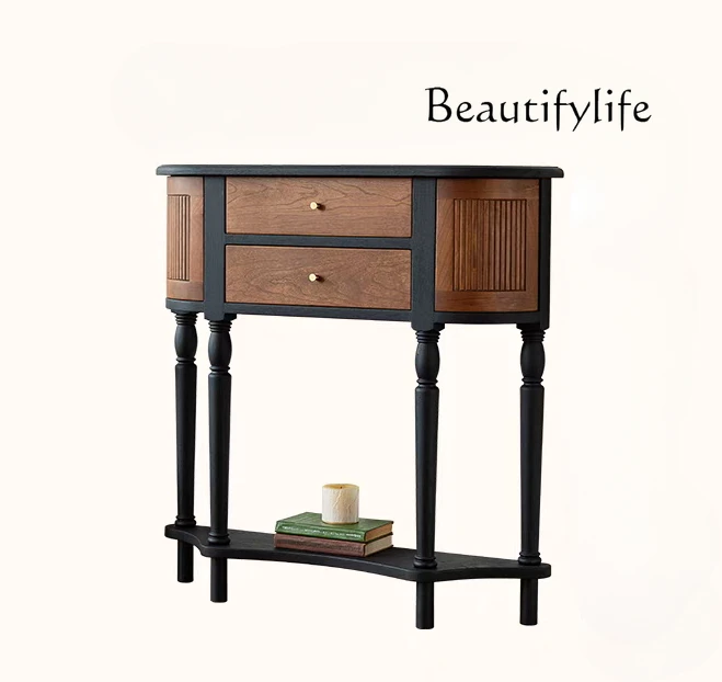 

French Solid Wood Retro Console Tables Small Side Cabinet Simple American Decoration Display Entrance Cabinet Narrow Table