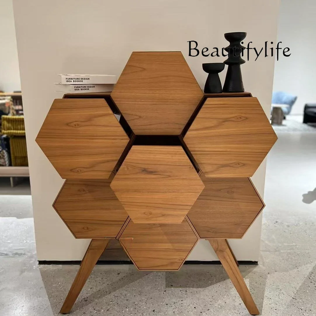 M French Medieval Honeycomb Petal Bucket Cabinet Neoclassical Storage Porch Retro Art Solid Wood Dining Side Cabinet