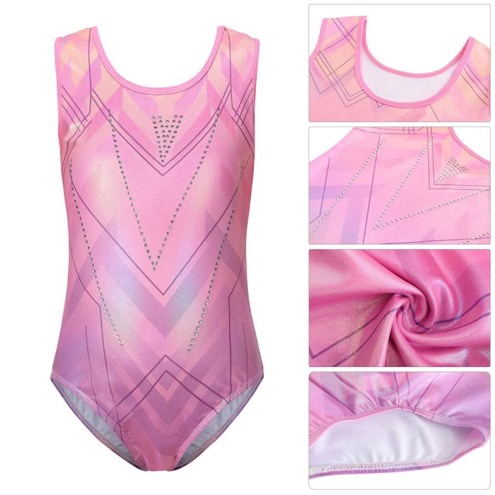 Bodysuit strass brilhante sem mangas para meninas, Ballet Dance Ginástica Collant para crianças, patinação artística e treino de ioga