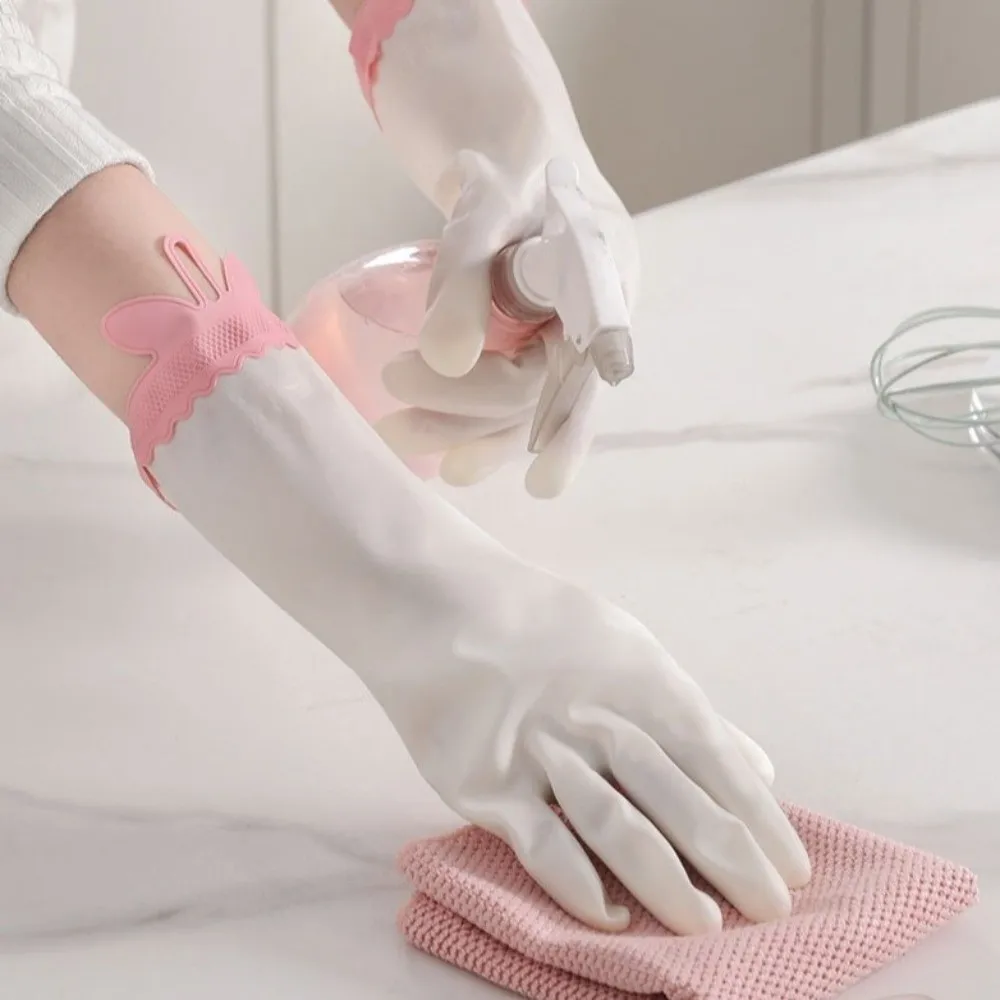 1Pair Rabbit Ears Dishwashing Gloves Waterproof Lengthened Household Cleaning Gloves Tear Resistant Multi Color