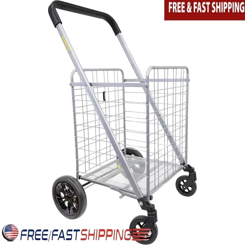 

Heavy Duty Folding Grocery Cart Utility Trolley W/ Ergonomic Handle 360 Wheels