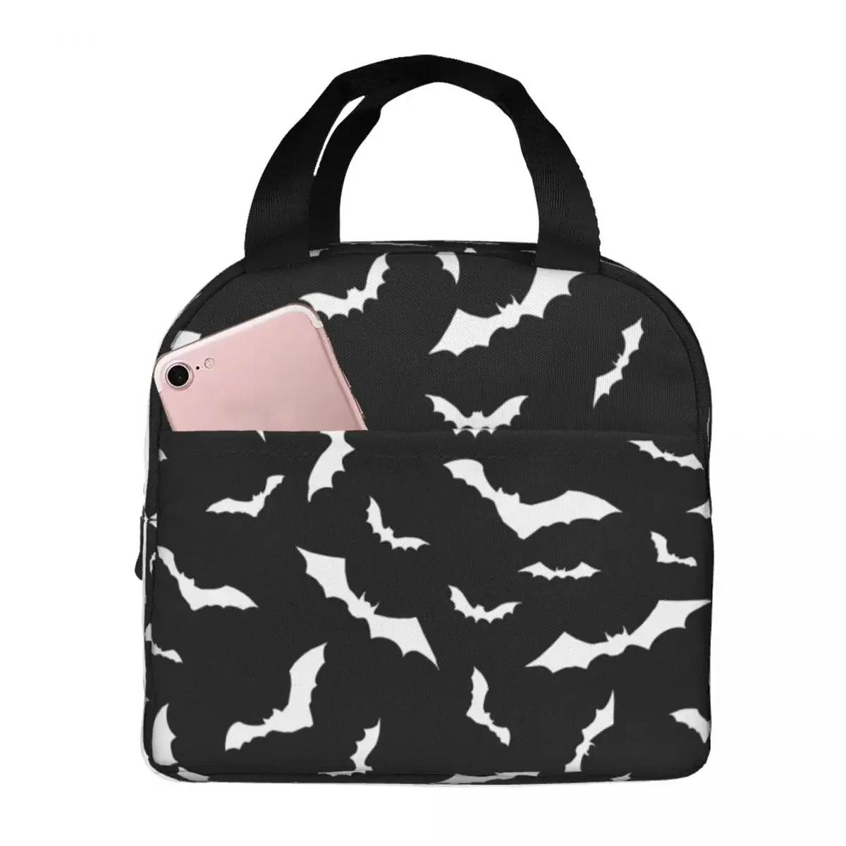 Bats Black Lunch Bag Portable Insulated Canvas Cooler Bag Thermal School Lunch Box for Women Children