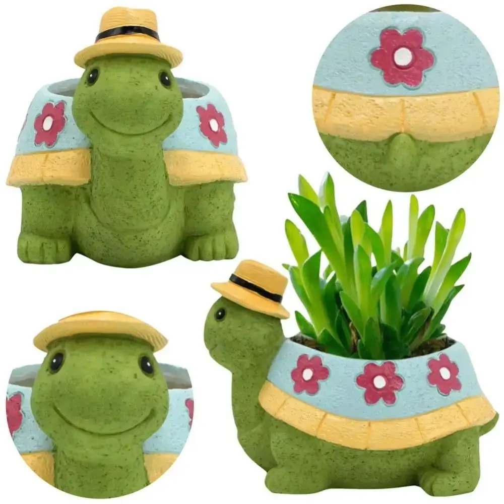 Durable Resin Turtle Succulent Flower Pot Creative Cute Tortoise Planting Pot Ornaments Cartoon Animal Flowerpot Fleshy Plant