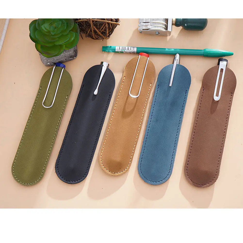 Pen Case Pouch Small Blue Retro Hand Stitched Pencil Holder Elegant Business Stationery Organizer