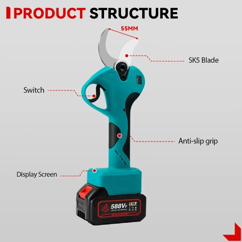 45MM 2800W brushless motor pruning shears electric long pole cordless pruning shears 180 ° adjustable pruning