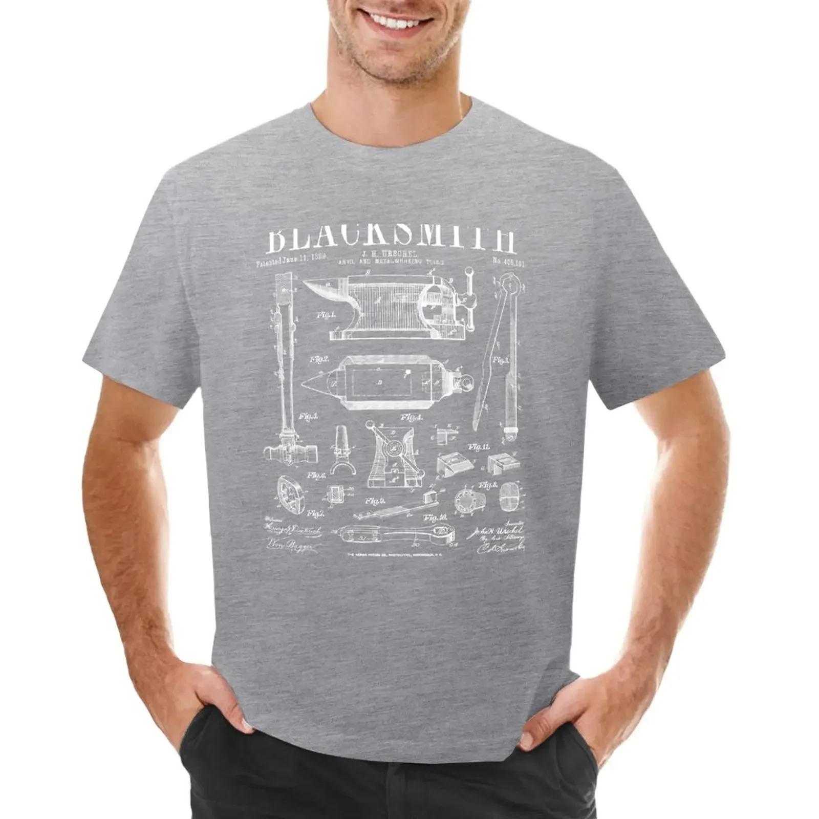 Aesthetic clothing boys t shirts mens t shirts pack Blacksmith Anvil And Tools Vintage Patent Drawing Print T-Shirt