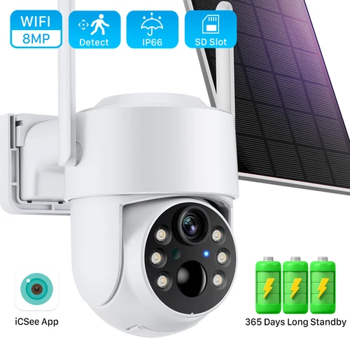 HD 8MP ワイヤレスソーラーカメラ屋外 WiFi PTZ IP カメラ内蔵バッテリービデオ監視カメラ長時間スタンバイ iCsee アプリ