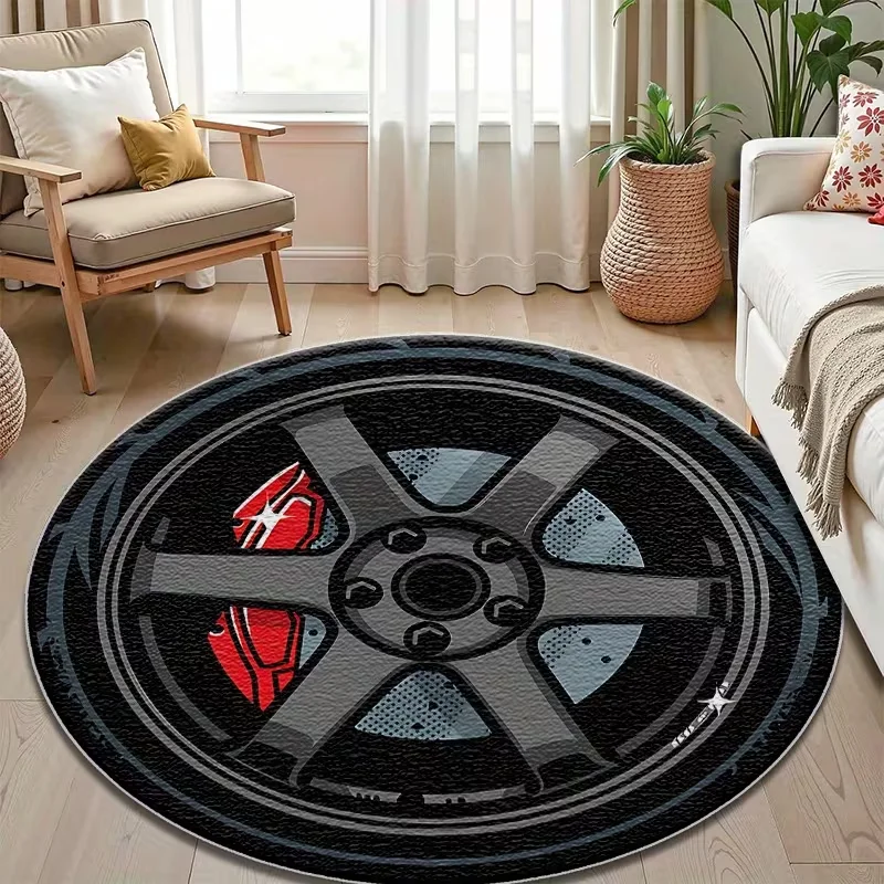 1pc Large Round Carpet Cartoon Design Red Accents Non-Slip Home Decor Perfect for Living Room Bedroom Office Multiple Sizes