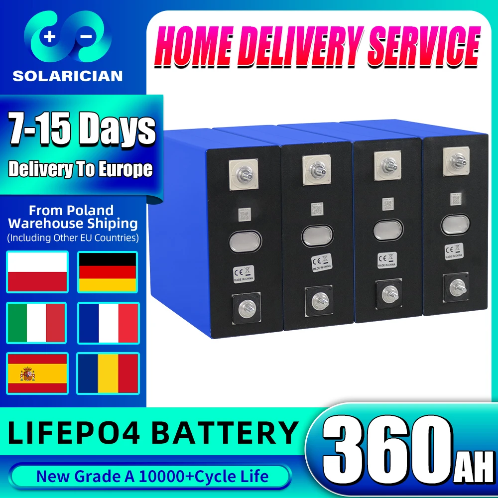 Batería LiFePO4 de grado A, 3,2 V, 360Ah, más de 10000 ciclos, nueva para acampar, RV, barco, yate, carritos de golf, carretilla elevadora, células solares, UE, EE. UU., STOCK
