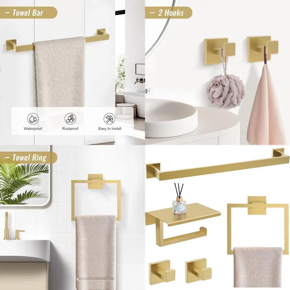 

Stainless Steel 5-Piece Brushed Gold Bathroom Accessory Set with 23.6 Towel Bar and Toilet Paper Holder