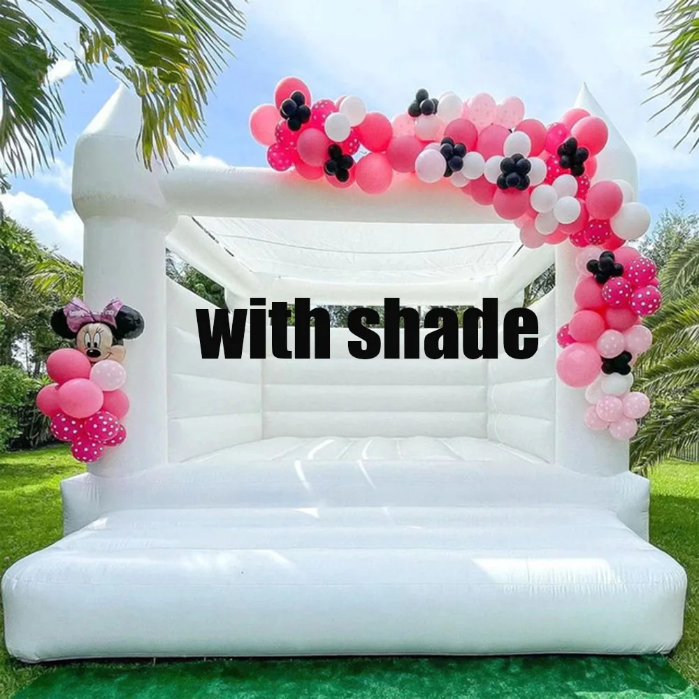 

White Bounce House with shade roof Commercial PVC Bouncy Bouncer For kids With Blower Kids Jumping Castle with blower free ship