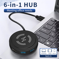 6-in-1 Docking Station USB-C Hub with 15W Wireless Charger Typce-C Adapter USB 3.0 HDMI 4K PD 100W for Notebook Tablet Phone