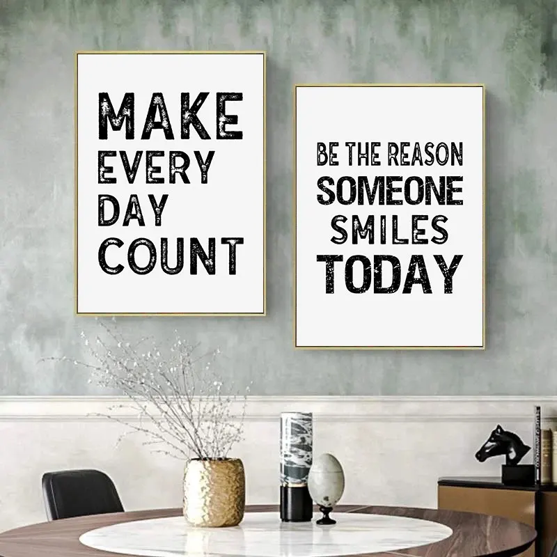 Black White Inspirational Quotes Canvas Art Poster Print Modern Nordic Wall Decorative Picture for Living Room Office Home Decor