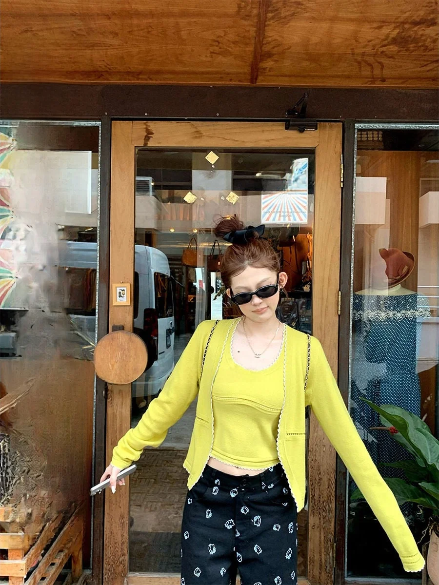 

Женский вязаный топ ATO Hero Lace Hollow, весенний жилет-кардиган, повседневный комплект из двух предметов, для работы, стандартная длина