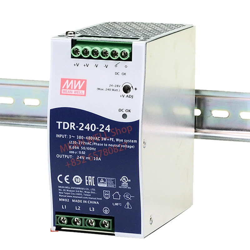 

MEAN WELL 240W Slim Three Phase Industrial DIN Rail with PFC Function TDR-240-24 TDR-240-48