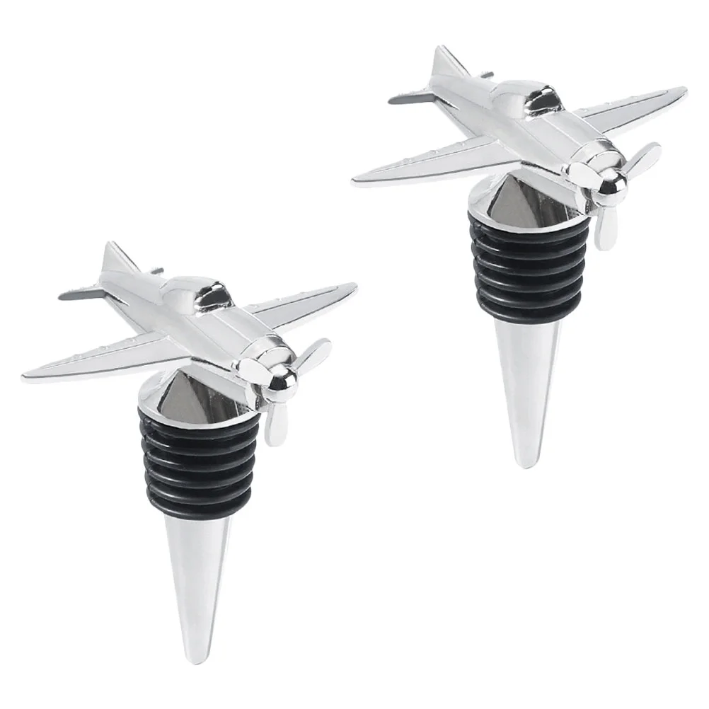 2 Pcs Corks Plane Stopper Alloy Stoppers Silicone Bottle Airplane Metal Plug