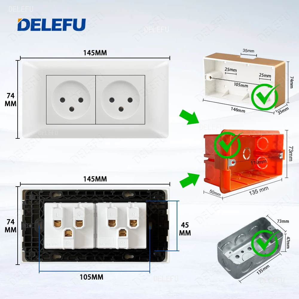 DELEFU Flame-retardant SC80 Panel 145mm White Israeli Standard USB C-type Fast Charging Wall Socket Switch TV Phone CAT5 CAT6