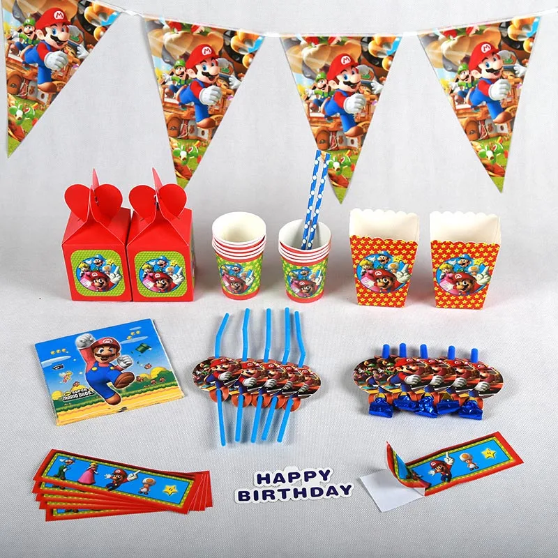 Mario Birthday Party Decoration For Kids Toy Aluminum Foil Balloons Disposable Tableware Backdrop Anniversary Event Supplies