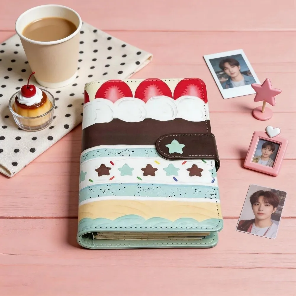 A6 Loose Leaf Binder PU Loose Leaf Design Photo Collect Book Magnetic Buckle Cake Pattern DIY Planner Cover