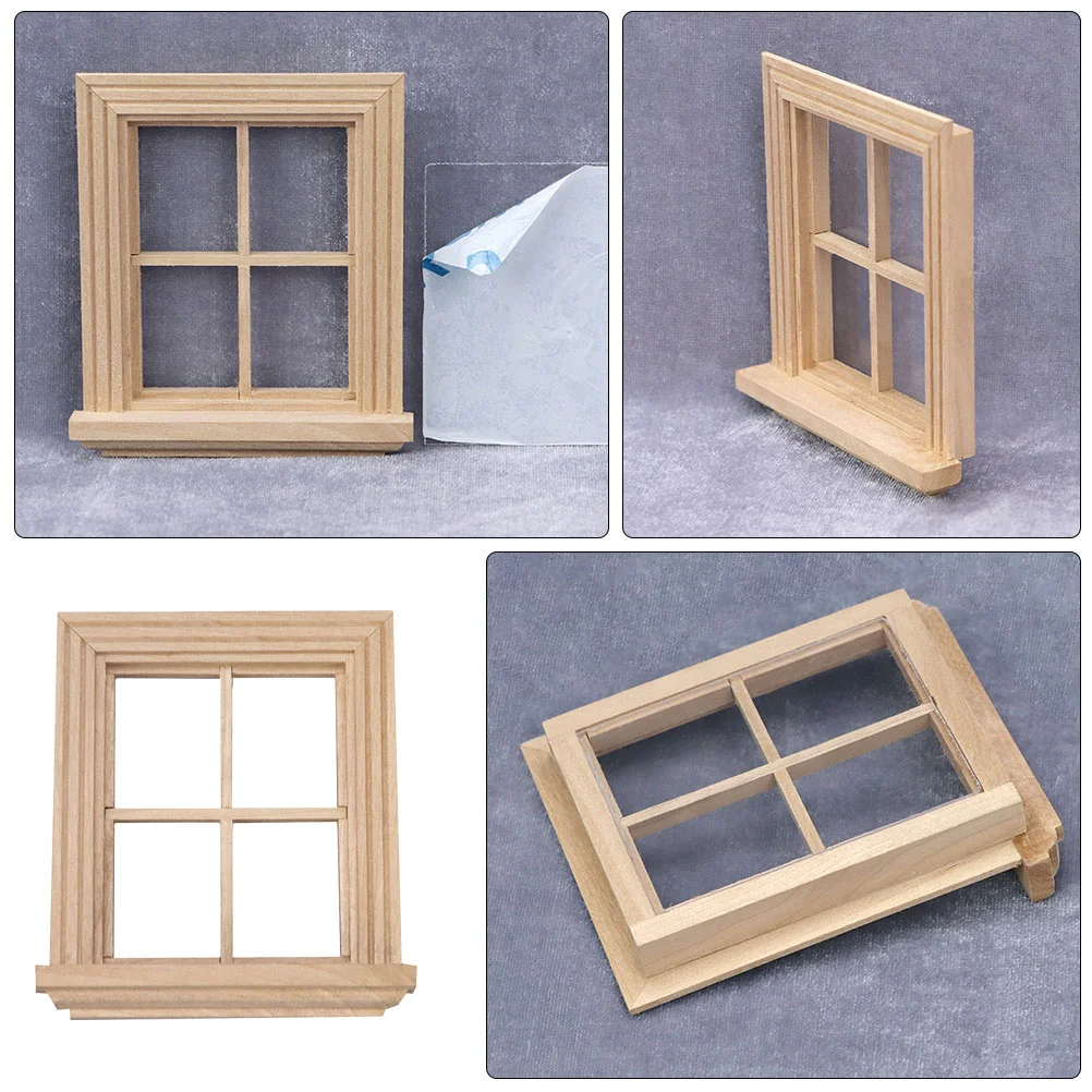 Plain Four-pane Window Mini Blinds Furniture Model Adornment Wooden Children House Play Toy