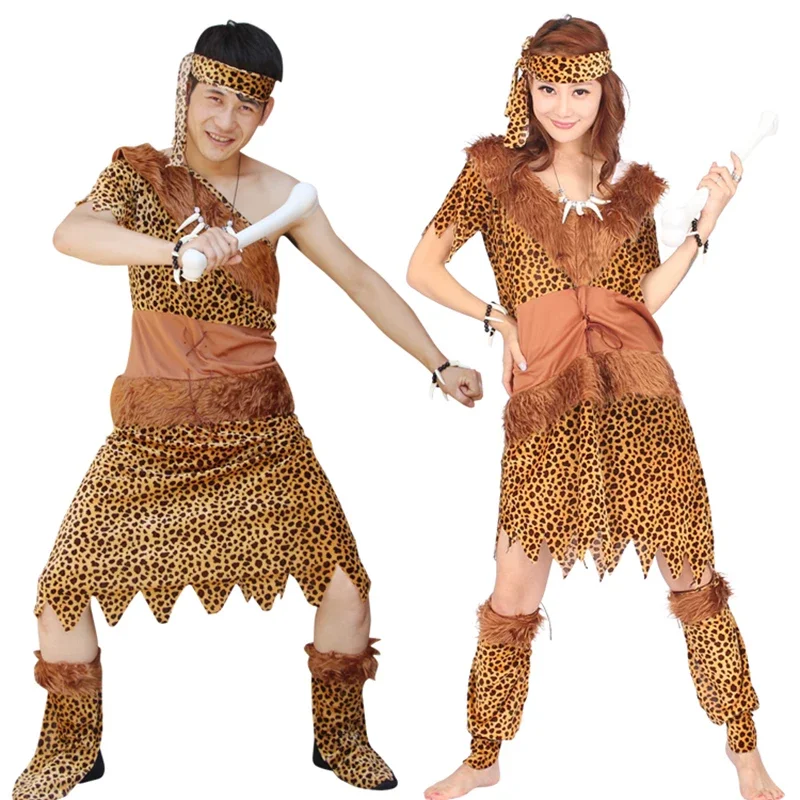 Adult Kids Tribe Primitive Macho Caveman Costume Purim Party Mardi Gras Dress Parent-child Clothing Dress Up