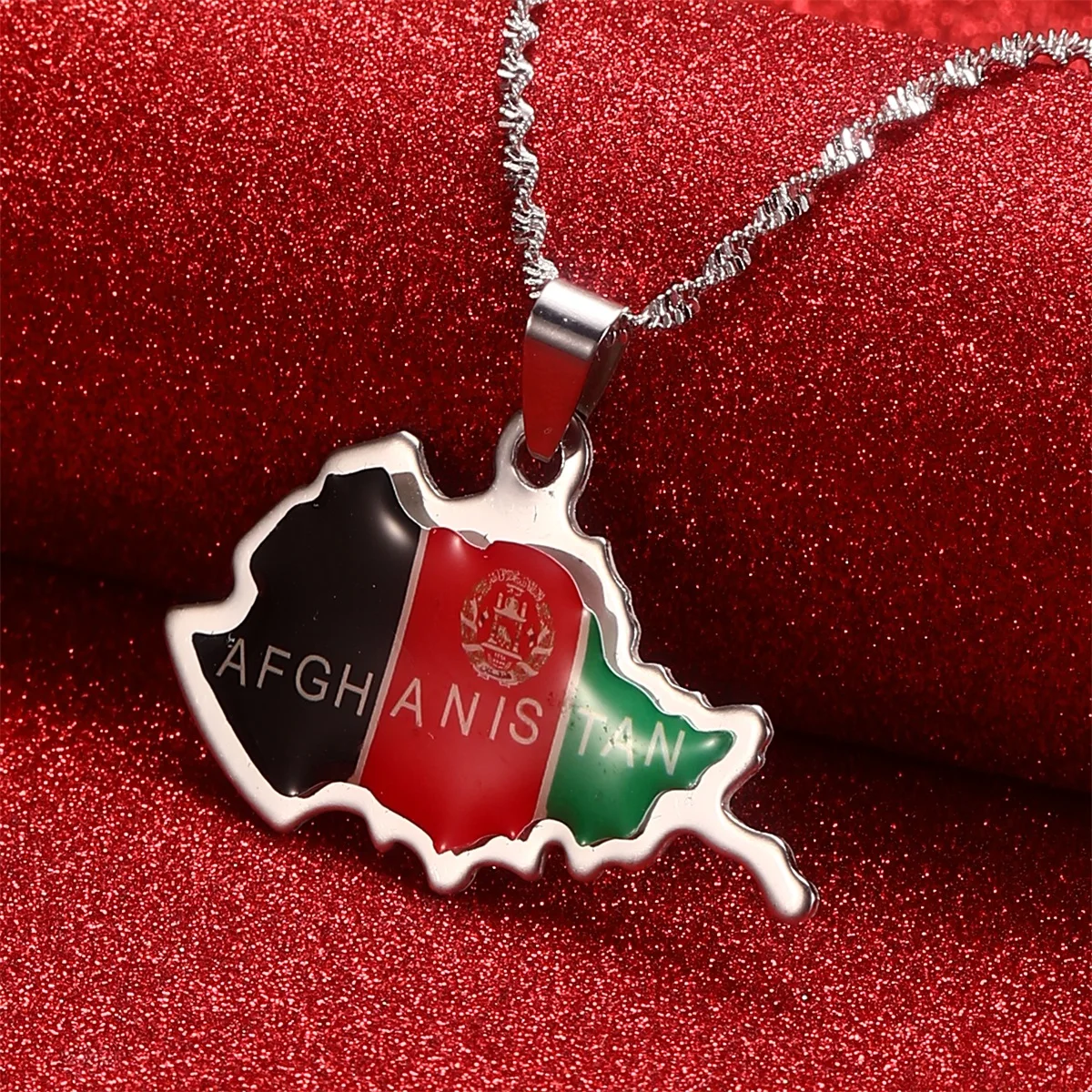 Stainless Steel Afghanistan Map With Flag Heart Pendant Necklaces for Women Girls Afghan Jewelry