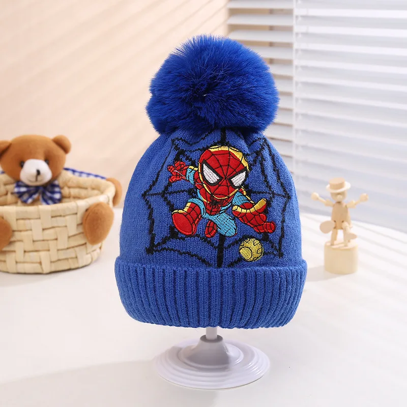 Marvel Spiderman New Fashion Autumn Winter Cartoon Kids Color Matching Knitted Hat Boys Girl Wool Cap Children Thick Beanies Hat