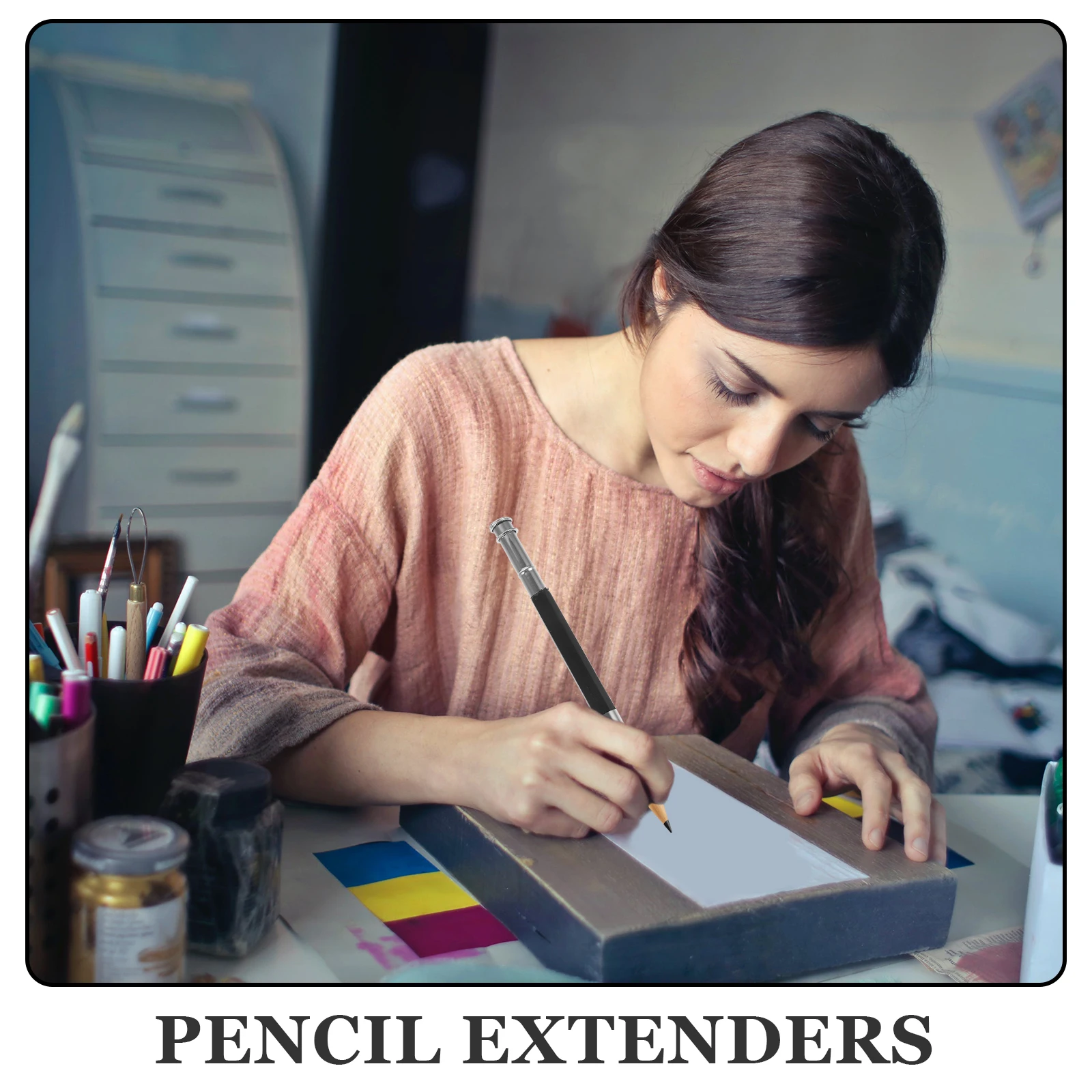 

5pcs Pencil Extender Lead Lengthener Metal Tool Durable Stainless Steel Handle Crayon Extension Office Supplies