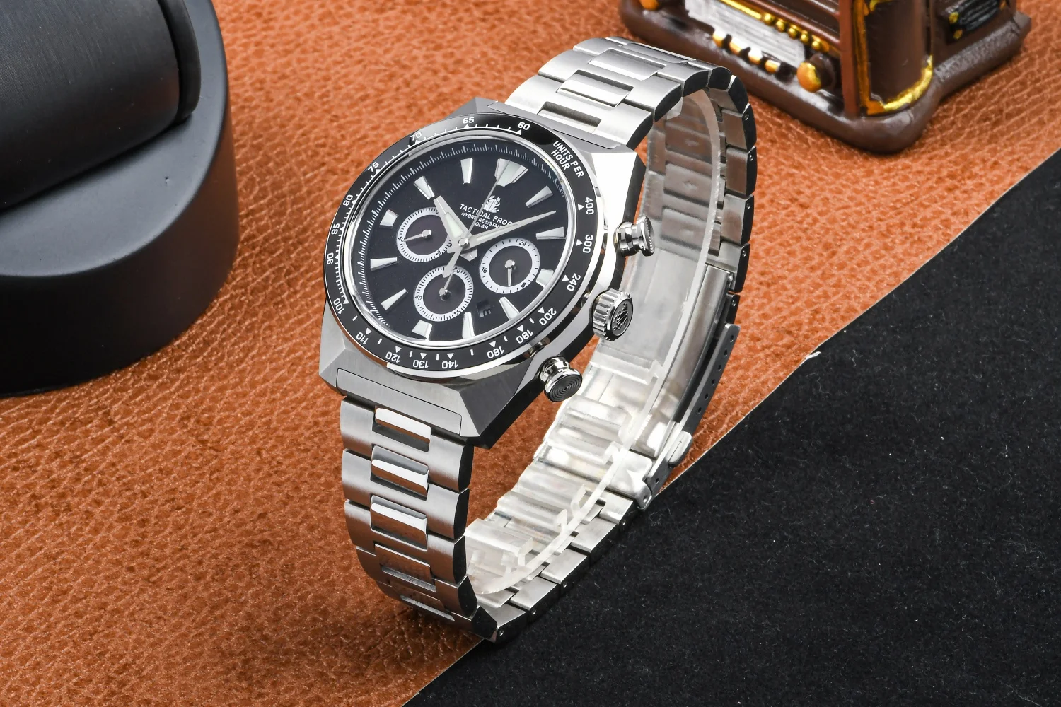 Tactical Frog 43mm Men\'s Timing Watch VS75 Solar Quartz Movement Sapphire C3 Luminous Stainless Steel Chronograph Watches