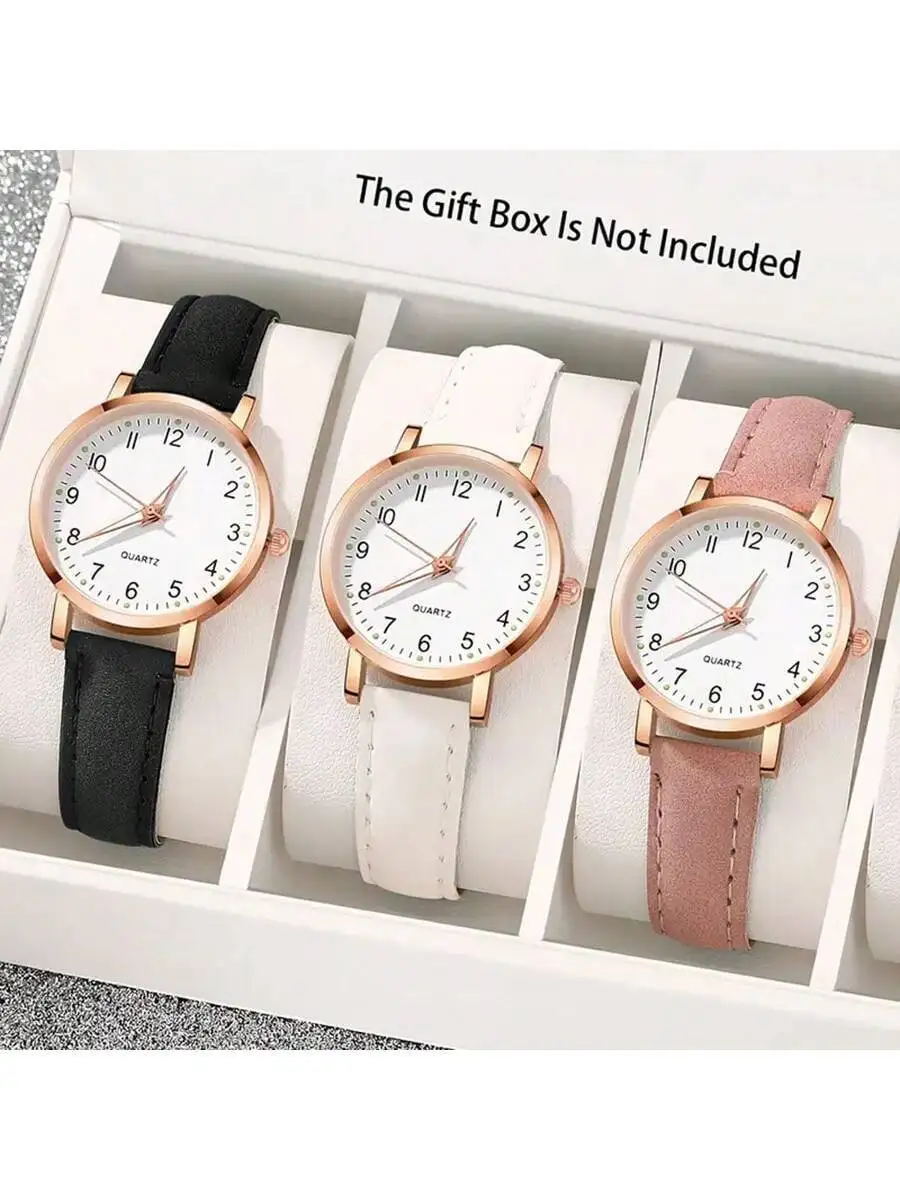 3pcs Women's Watch Set, Quartz Watch, Fashion Wristwatch, Leather Strap, Holiday Gift, Valentine's Day Gift