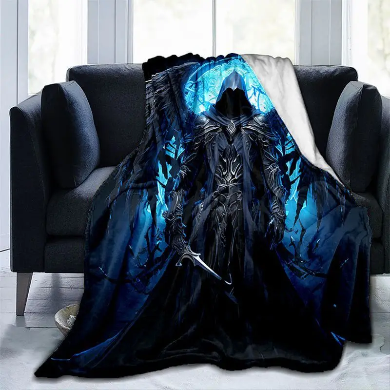 VIKAMA Dark Fantasy Gothic Reaper Throw Blanket Soft Flannel Warm Sofa Bed Blanket Black Wing Warrior Home Decor Blanket