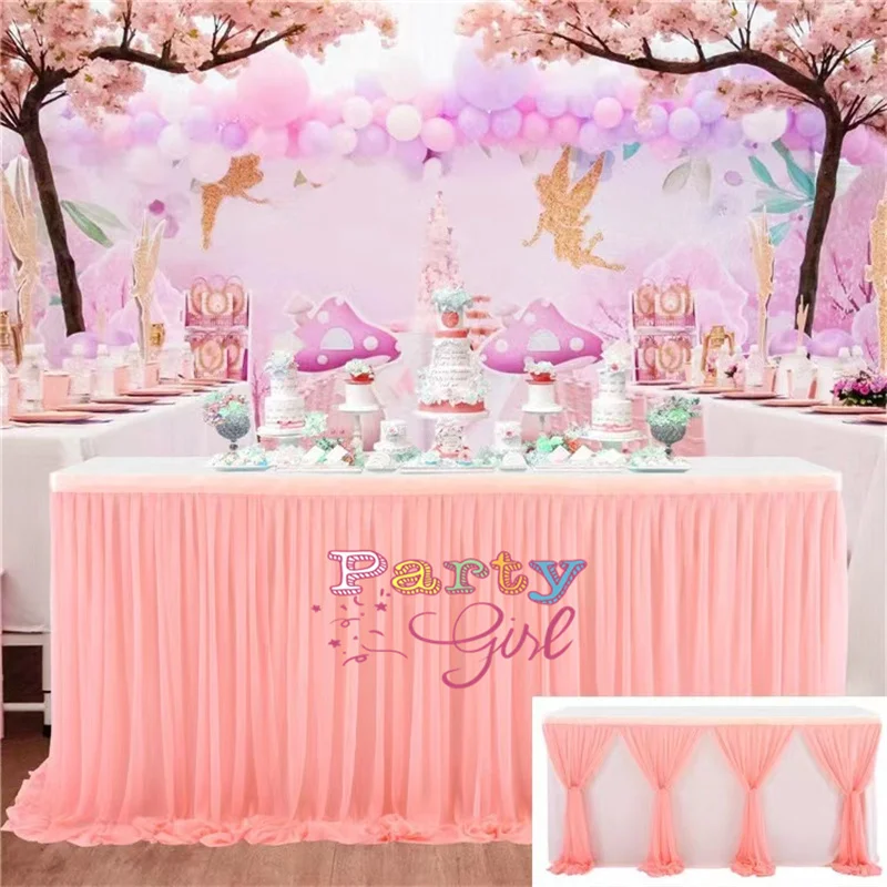 14ft Rectangle Tulle Table Skirt Banquet Wedding Tablecloth Skirting For Event Party Christmas Decoration