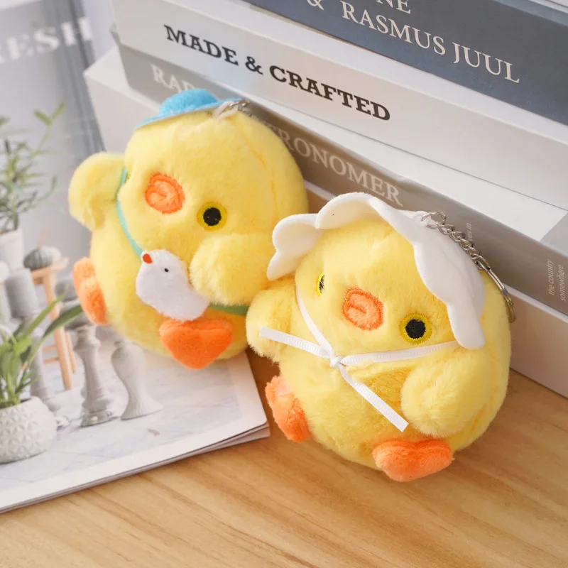 Cute Chick Plush Toy Pendant Mini Headscarf Hat Yellow Chicken Doll Bag Keychain Doll Juguetes De Peluche Пушистые Игрушки 털장난감