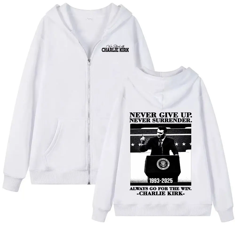 العدالة لتشارلي كيرك الحرية زمم هوديي Harajuku Y2k شارع العليا سترة البلوز الرجال النساء عادية الصوف سستة هوديس