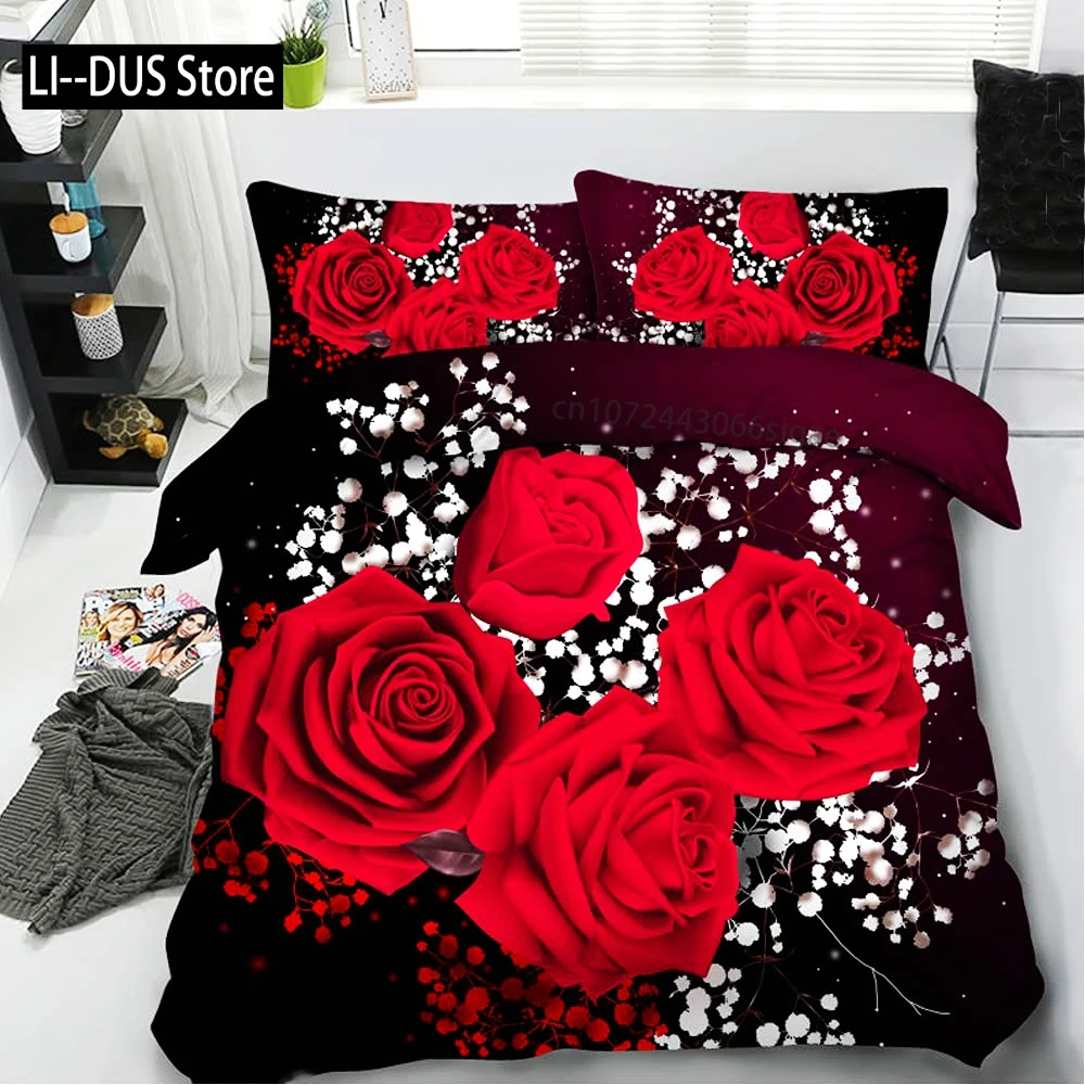 

Roses Bedding Set Duvet Cover for Girls Women Couple Lover Romantic Comforter Cover Valentine's Day Bedroom Decor Quilt Cover