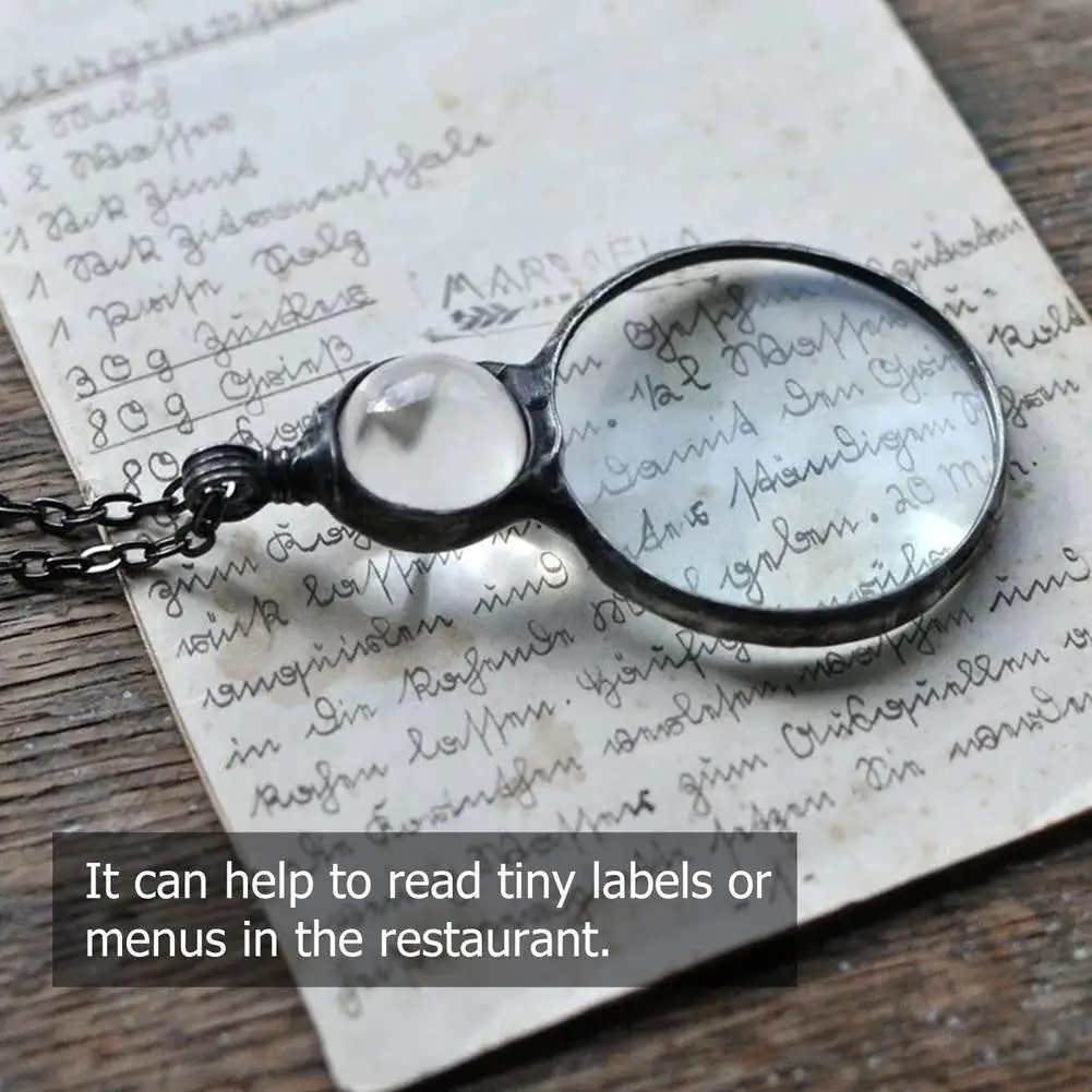 Necklace Magnifier Decorative Monocle Necklace Magnifying Glass Pendant Crystal Lock Metal Chain Necklace For Women Jewelry Gift