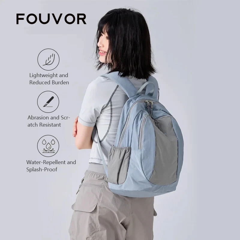 

FOUVOR 2026 Новые женские рюкзаки с большой вместимостью, в стиле колор-блок, с двойной молнией, легкие, для путешествий и спорта, модель 3068-01