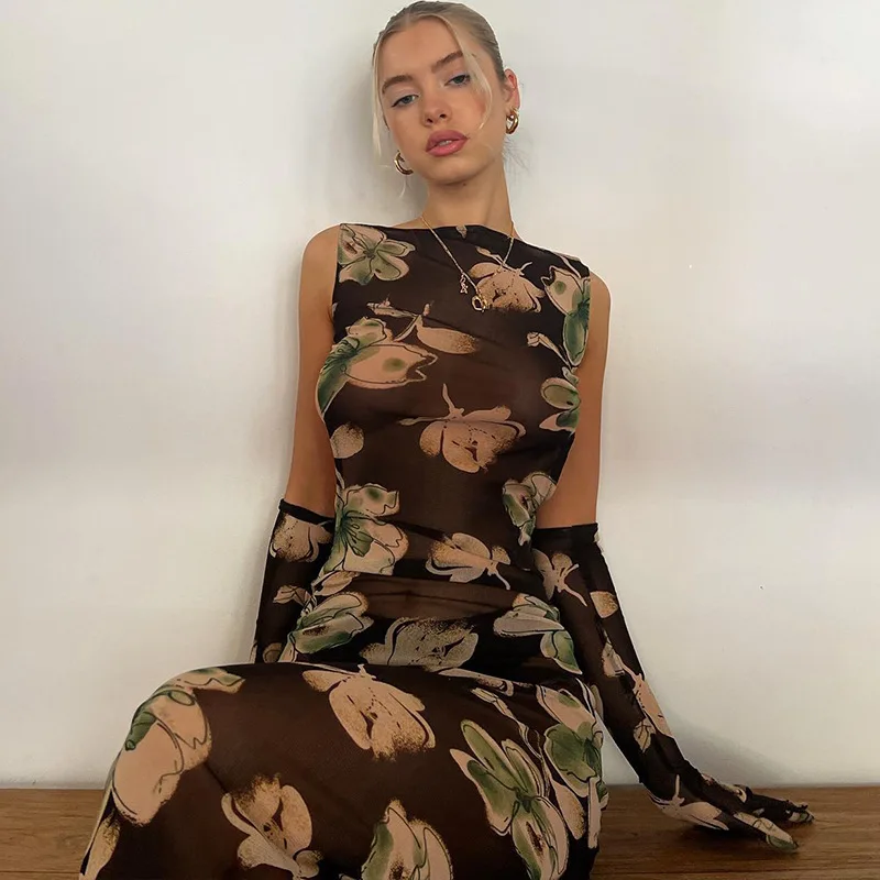

Women Mesh See Through Bodycon Party Club Streetwear Midi Dress 2024 Summer Autumn Clothes Wholesale Items for Business